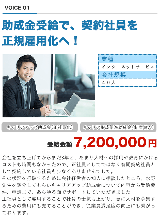 助成金受給で、契約社員を正規雇用化へ